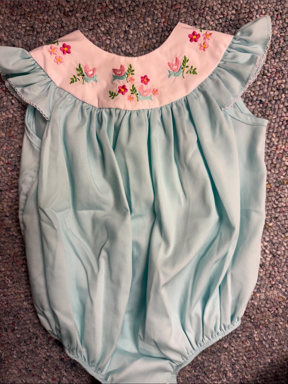 Baby girls classic whimsy 6M Embroidered Light Blue One-Piece birds EUC
